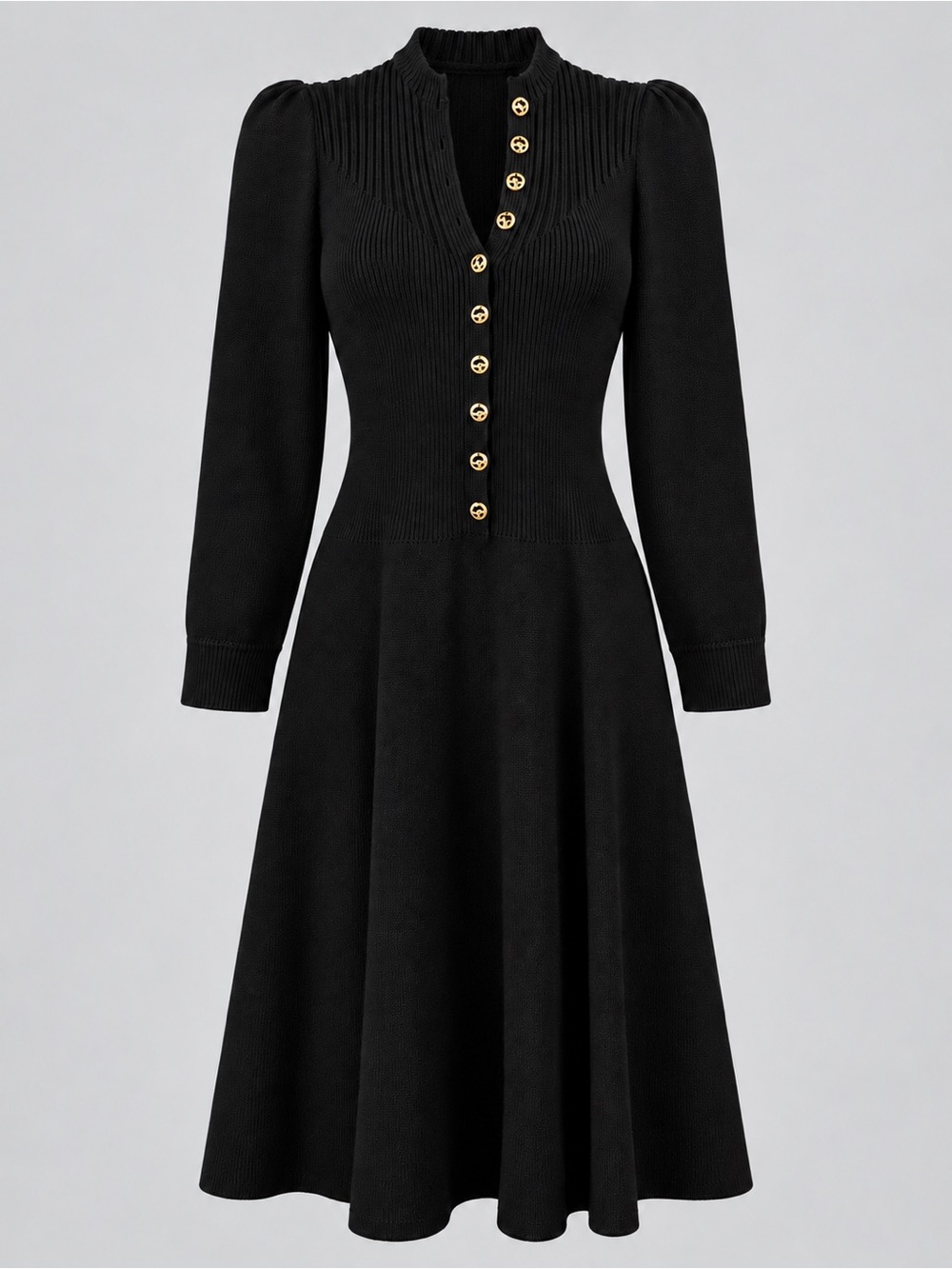 ST. JOHN by Marie Gray | Vintage 1970s Black Santana Knit Gold Button Midi Dress